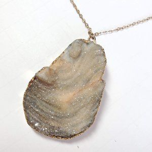 Banded Agate Druzy Stone Pendant Long Necklace